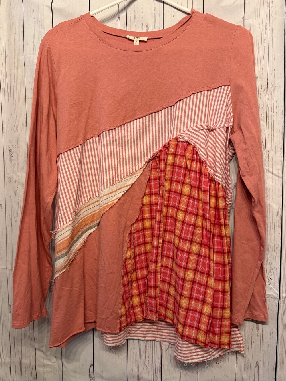 Patchwork Long Sleeve Tee in Dusty Rose
